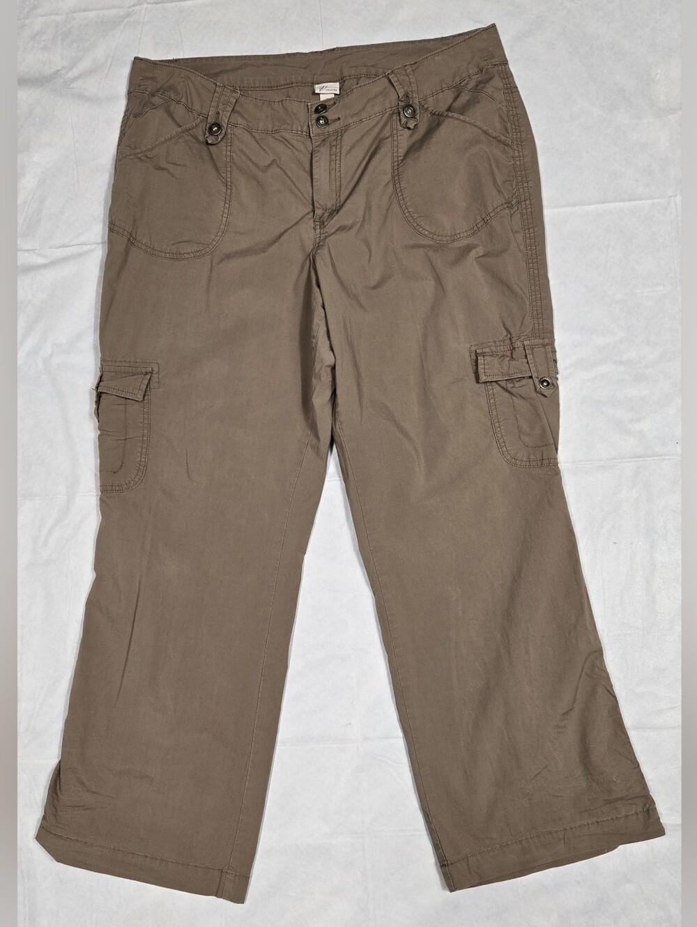 Venezia 20 Tan Khakis Cargo Adjustable Hem Pant To Capri Cotton Spandex